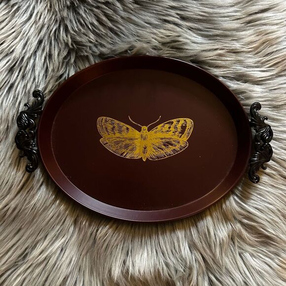 Brown Tray with Gold Butterfly Design - Picture 2 of 3